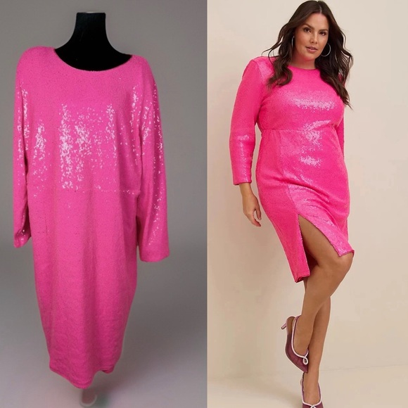 torrid Dresses & Skirts - Torrid At The Knee Sequin Strong Shoulder Dress Pink size 24